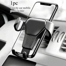1pc Gravity Auto-Clamping Car Phone Holder, Air Vent Installation, Faux Leather Texture Phone Mount, Suitable For Most Car Models - Multicolor - View 2