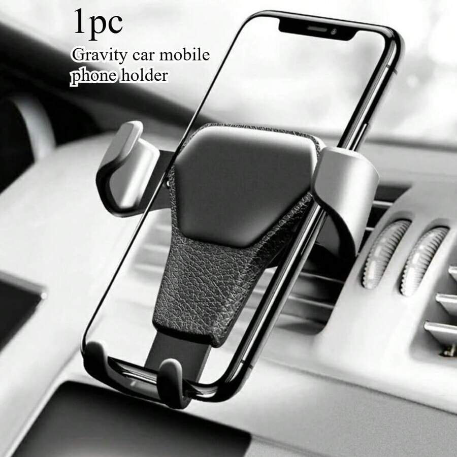 1pc Gravity Auto-Clamping Car Phone Holder, Air Vent Installation, Faux Leather Texture Phone Mount, Suitable For Most Car Models