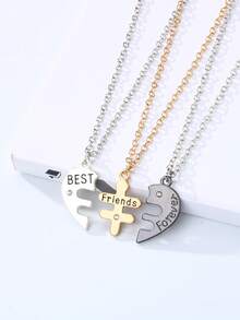 Set de 3 collares con colgante de corazón con letras de "Mejores amigas por siempre", adecuado para uso diario, regalo, vacaciones - Multicolor - Ver 4