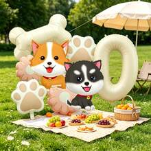 1 Set Cute Puppy Theme Balloon Decoration Set, Includes White Numeric Balloons, Dog-Shaped Balloons, Paw Print Balloons, Bone Balloons, Flower Balloons, Suitable For Children's Birthday Surprise, Dog-Themed Party, Kids' Gathering, Nursery Decor, Pet Celebration Events, Or Baby Shower - View 3