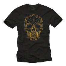 Camiseta de Calavera para Hombre - Líneas Amarillo Oro Fino - Diseño Gráfico Vintage Estilo Tatuaje - Camisetas de Calavera Rock para Hombre con Estampado S-5XL - Negro - Ver 1