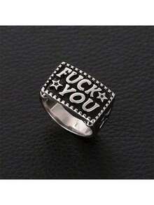 1pc Punk Style Silver Metallic Wire Letter Ring Valentine's Day Gifts For Wife, Girlfriend, And Mother, As Well As Holiday Gifts And Couple Jewelry GXD0 - 彩色 - 查看 5