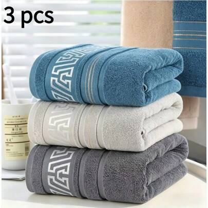 3-Pack Luxury Towels | Ultra Thick, Soft & Highly Absorbent Spa-Grade, Quick-Drying, Skin-Friendly, Fade-Resistant, Lint-Free, Polyester Blend, Retro Neutral Style With Random Geometric Patterns | Ideal For Bathroom, Pool, Gym & Daily Use | Perfect For Housewarming Gifts