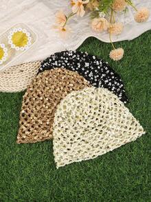 1 pieza Gorro de punto con lentejuelas de unicolor versátil y de moda con diseño calado - Multicolor - Ver 2