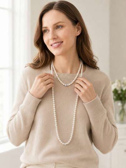 2 piezas Conjunto de collar de perlas falsas blancas en capas para mujeres, elegante collar de perlas de dos capas con colgante de bola de rhinestone, joyería de collar elegante para regalos de boda, fiesta, baile de graduación