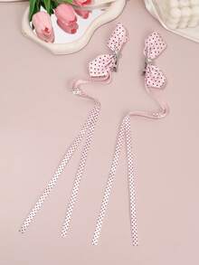 2Pcs French Vintage Polka Dot Bow Hair Clip, Rhinestone Long Ribbon Side Clip, Daily/Date Versatile Hair Accessory,Hair Claws - Multicolor - View 9