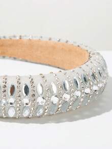 1 pieza Diadema de unicolor decorada con strass, accesorio para el cabello con decoración de corona de esponja elegante y minimalista, diadema versátil para uso diario - Todo blanco - Ver 3