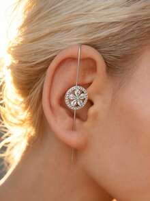 1pc Women's Casual Fashionable Leaf Design Long Ear Cuff Earring, Suitable For Beach, Holiday, Party, Occasions - Leaf - View 5