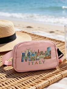 1pc Milan Italy Pattern Mini Crossbody Bag, Adjustable Shoulder Strap Italian Print Waist Bag, Nylon Small Waist Bag, Sports Fitness Waterproof Storage Bag, Multifunctional Crossbody Chest Bag, Small Waist Bag, Fitness Running Travel Hiking, Back To School Gift - Multicolor - View 4