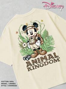 Women's Disney Casual T-Shirt, Featuring Mickey Mouse Prints On The Front And Back Of The Animal Kingdom Adventure, A Forest-Inspired Retro Style, Comfortable And Soft Fabric, Full Of Adventure Vibes, Perfect For Theme Park Visits And Everyday Casual Wear. - Màu be - Xem 5