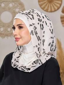 1 chiếc mũ trùm đầu chấm bi nữ, băng đô co giãn bằng vải chiffon in họa tiết bò sữa, thoáng khí, thoải mái, co giãn, vành rộng, thấm mồ hôi, phụ kiện thể thao đa năng, khăn choàng thời trang tối giản, mũ trùm đầu và khăn trùm đầu bằng vải chiffon đồng bộ, tất cả trong một. - Màu trắng sữa - Xem 3