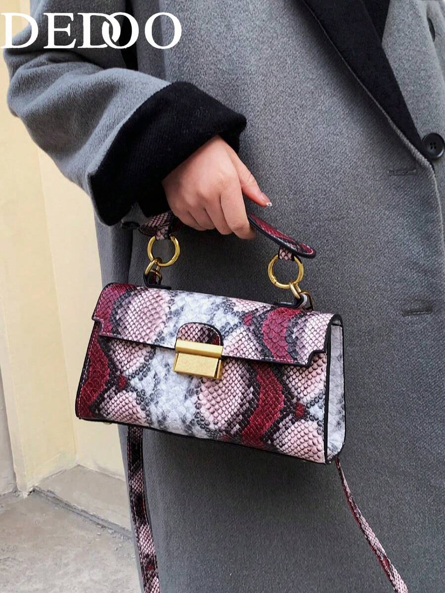 Fashionable, High-End Quality, Luxury, Niche Design Snake Skin Print, Multifunctional Handbag With Detachable Shoulder Strap And Underarm Lock (Snake Skin Pattern Random)