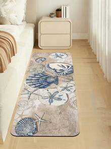 1pc Nautical Style Blue & White Shell Diatom Mud Kitchen Mat, Rubber Non-Slip Bottom, Water-Absorbent & Oil-Resistant, 3.5mm Thick, Trimmable, Fresh Ocean Home Decor For Kitchen, Bathroom, Hallway, Living Room, Universal Large Rug - Multicolor - View 8