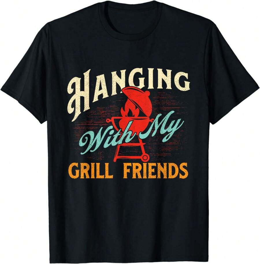 Hanging With My Grill Friends - Barbecue BBQ Lover Smoker Gift Unisex T-Shirt - 黑色 - 查看 1