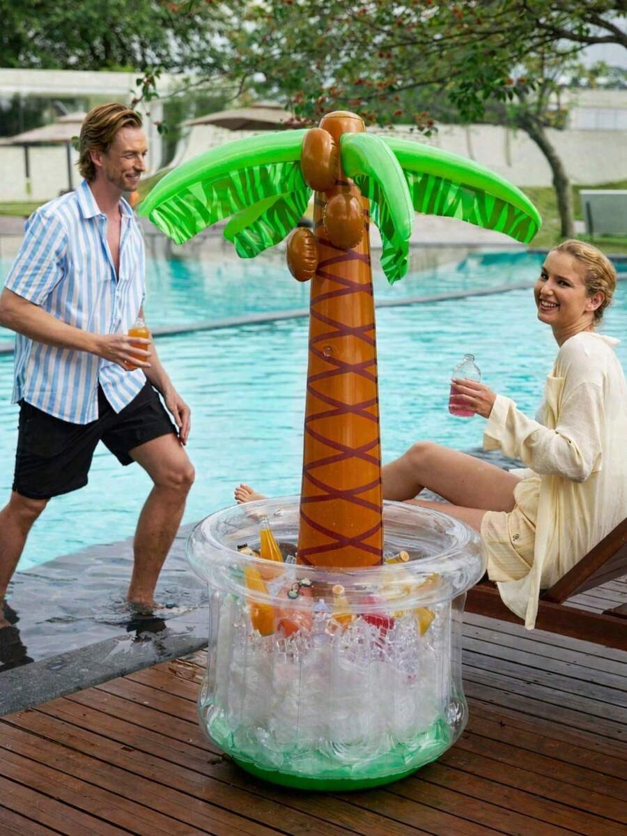 Inflatable Palm Tree Cooler, Beach Theme Decor, Pool Party Decoration, Hawaiian Birthday Party Supplies, Tropical Ocean Jungle Theme Summer Outdoor Beverage Cooler, Pool Inflatable Product, Beach Essential, Pool Float