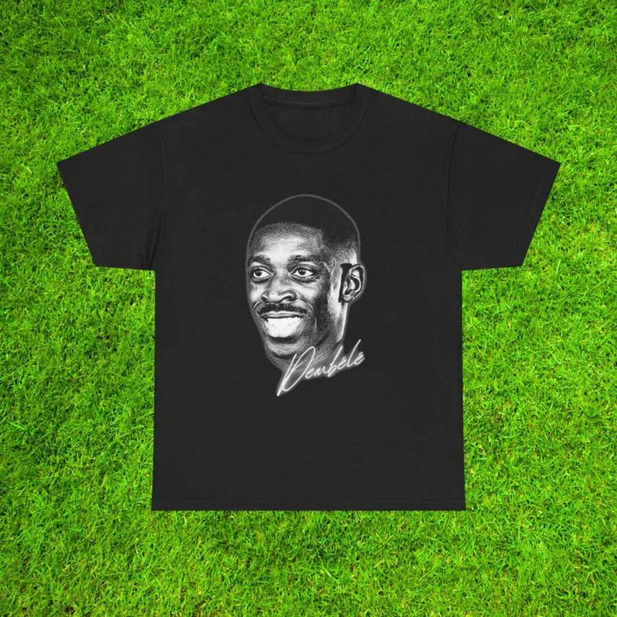 Ousmane Dembélé T-Shirt, Barcelona T-Shirt, Gift For National Football Fans, Football Legend T-Shirt, Artistic Graphic T-Shirt, Casual Summer Wear, Suitable For Everyday Wear, Loose T-Shirt - Y2K Men's/Trap Latin Music/Street Fashion/Party Vibe, Suitable For All Seasons, A Great Gift For Friends. - Black - View 1