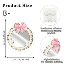 1pc Cute Acrylic Decorative Mirror, Wooden Frame With Bowknot Decor, Bohemian Style, Suitable For Living Room, Bedroom, Bathroom Home Decor, Girls Makeup Mirror, Dorm Decor, Shatterproof, Christmas Decoration - Acrylic Mirror Wall Stickers - View 15