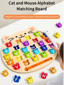 1 Set Papan Gores Huruf Kayu Bergambar Kucing Kartun, Papan Puzzle Mencocokkan 26 Huruf untuk Anak-Anak, Mainan Sains Edukatif, Mainan Sains Edukatif Kognitif untuk Pembelajaran Dini - MultiWarna - View 2