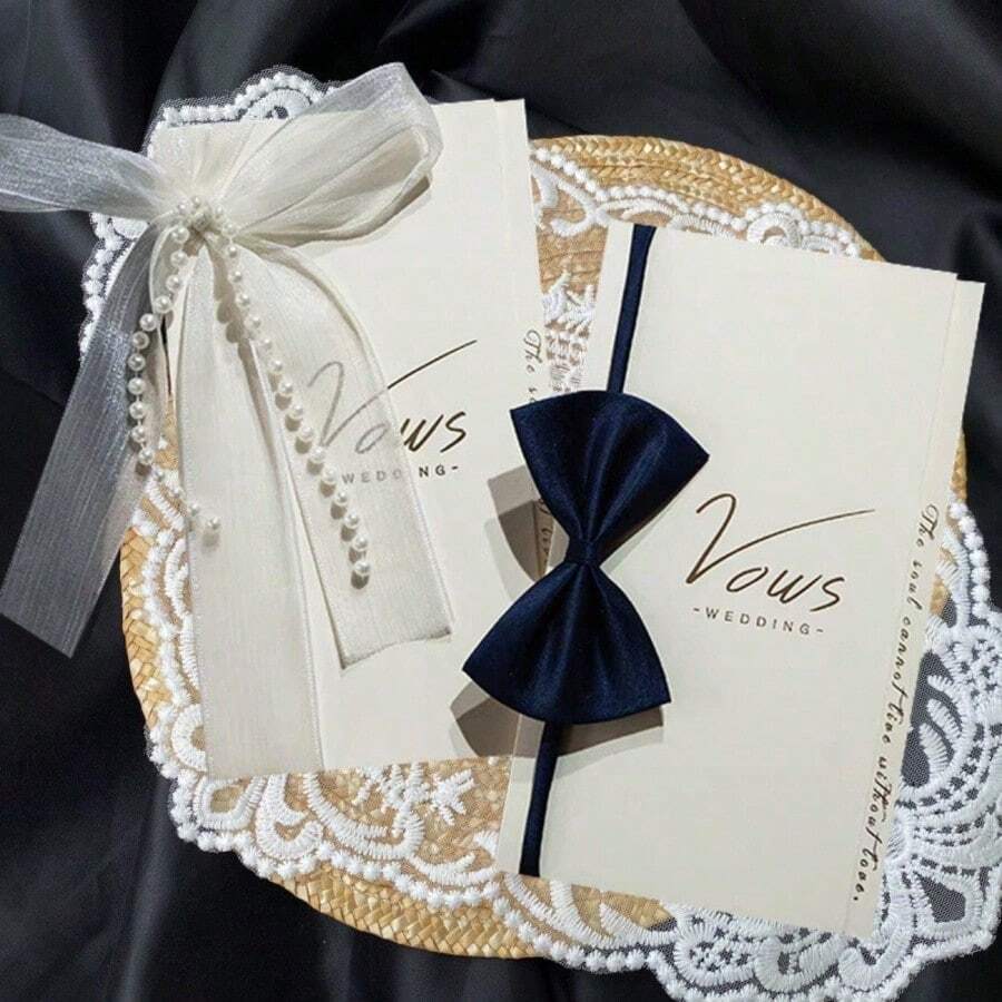 2pcs Minimalist Wedding Vow Books - Elegant Handwritten Couple Keepsake, Small Batch Ceremony Cards With Blank Pages, Bohemian Style Groom & Bride Vows - Oath Card - View 1