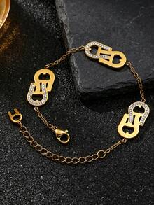 European And American Cool Paperclip Rhinestone Gold Bracelet, Stainless Steel Jewelry Bracelet, Niche Design Versatile Hand Accessory, Daily Commute Hot Girl Style Item - A-shaped Diamond Bracelet - View 5