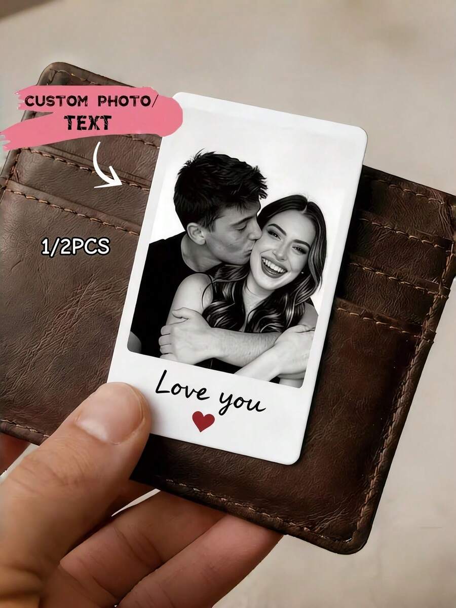 1/2pcs Customized Wallet Card, Couple Photo Card, Personalized Wallet Insert Card, Perfect Gift For Husband, Boyfriend Or Partner, Birthday Gift, Father's Day Gift
