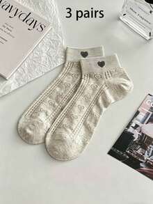 3/6 Pairs Women Mixed Color Heart Pattern Mesh Breathable Short Ankle Socks - Multicolor - View 15