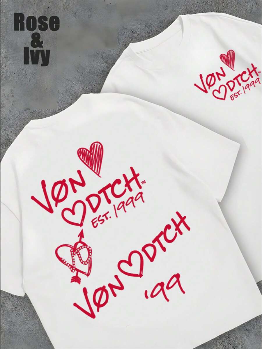 White 1pcs Women's Double-Sided Printing Von Dutchh Heart Logo With Key And Year 1999 Fabric Soft & Skin-Friendly Unisex Style Gifts For Spring Festival, Valentine's Day, St. Patrick's Day & World Cup-Van Dutch Dragon Print Women T Shirt Classic Americana Style Graphic Tee - trắng - Xem 1
