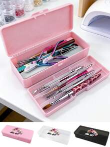 Double Layer Nail Art Tool Storage Box With Nail Art Designs, Nail File Holder, Nail Pen Organizer, Gel Nail Brush Sponge Container, Portable Rectangular Plastic Transparent Nail Supplies Storage Case (Nail Tools Not Included) - Multicolor - View 1