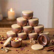 HIZTGHC 56pcs Candle Making Kit: Includes 12 Premium Glossy Rose Gold Candle Jars (With Wood Grain Lids) And A Complete Set Of DIY Candle Making Materials. These Exquisite Jars Can Also Serve As Versatile Storage Containers For Various Small Items - 56-piece Candle Making Set - View 2