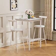 Bar Table And Stool Set, Dining Table With Two Chairs With Footrests, Metal Frame, Industrial Style Bar Table Set, Suitable For Dining Rooms, Living Rooms, Etc., 60cm*60cm*92cm - 白色 - 查看 4