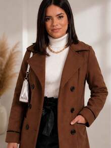 Fleece-Lined Sweatshirt Jacket, Fleece Overcoat, Winter And Autumn Fashion, Elegant Women's Fashion, Fold-Down Collar. - 鏽棕色 - 查看 1