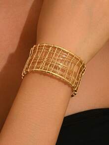 1pc Women's Minimalist Metal Fashionable Delicate Open Bangle Bracelet - Gold-b1474 - View 2