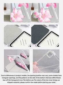 粉色木槿花平板保護殼附筆筒，可愛花卉圖案保護殼，適用於 iPad Air 4/5、7/8/9、11代 A16 2025 及 Galaxy Tab A9/A9 Plus，女孩開學完美禮物 - 彩色 - 查看 7