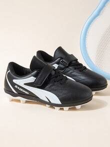 Children's Turf Soccer Shoes | Classic Black And White Color Training Shoes | Hook And Loop Easy On And Off | Outdoor Sports Shoes For Primary And Middle School Students - Black - View 6