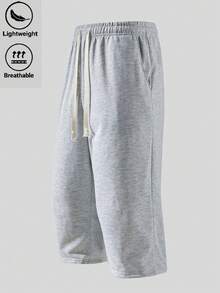 Women's Loose Fit Mid-Length Sweat Shorts, Casual Wide Leg Drawstring Bermuda Loungewear Summer - Light Grey - View 4