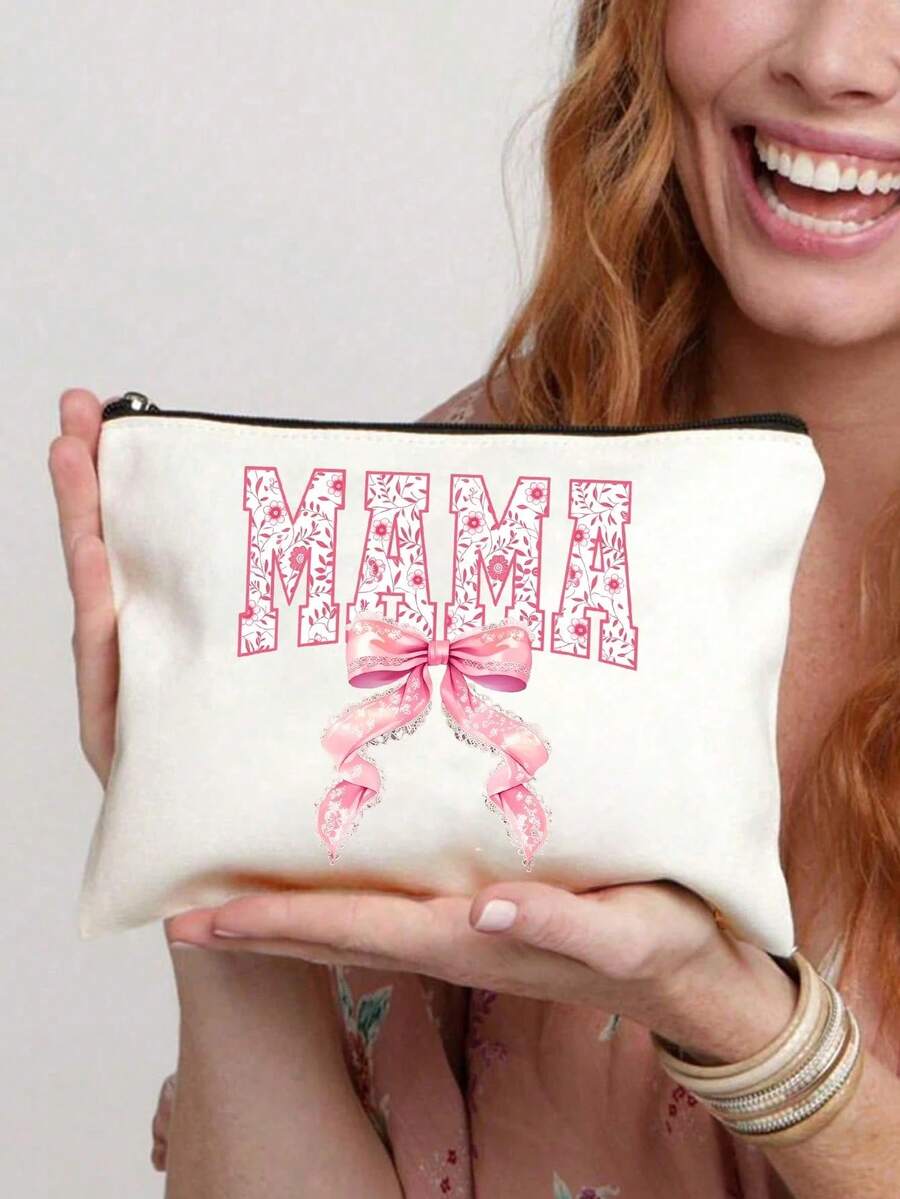 母親節禮物化妝包,媽媽專用化妝包,花卉蕾絲蝴蝶結圖案「Mom」字母,拉鍊盥洗包,適用盥洗用品、化妝品、旅行必需品,大容量收納袋禮物,便攜包,可愛化妝盒,旅行化妝包,臥室裝飾,返校季 - 彩色 - 查看 1
