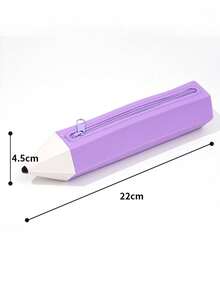 1 pièce Trousse à crayons en silicone en forme de crayon mignon, grande capacité, fermeture éclair lisse, pochette de papeterie - Multicolore - Voir 5