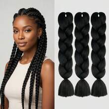 3 trenzas de cabello sintético largo - Negro - Ver 5
