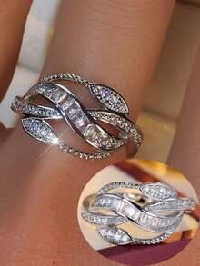 1pc Women's Luxury High-End Synthetic Cubic Zirconia Embellished Super Sparkling Ring, Fashionable Elegant Engagement Intertwined Twisted Band Ring - Ring - View 20