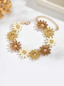 1 buah Gelang Gaya Liburan Bohemian Pantai Laut Anyaman Rafia Buatan Tangan Warna Kopi Campuran Bunga Daisy, Gelang Anyaman Rafia Buatan Tangan Sederhana, Segar, Manis, Elegan dengan Motif Bunga Matahari 3D, Cocok untuk Pemakaian Sehari-hari, Liburan, dan Pesta Wanita (Metode Anyaman Rafia Buatan Tangan Acak) - Warna kopi campuran - View 4