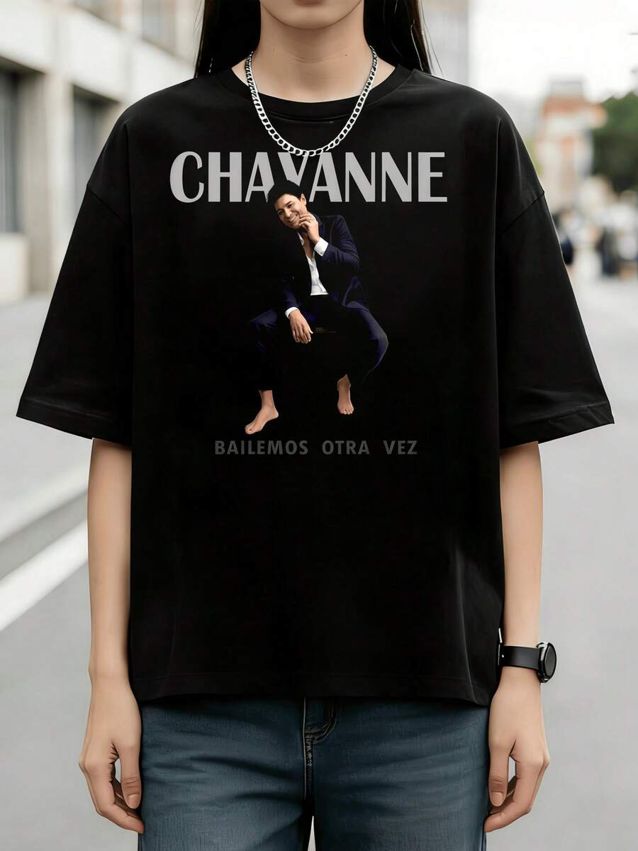 Puerto Rican Latin Singer Minimal Suit Portrait Graphic Cotton Summer T-Shirt - Black - View 1