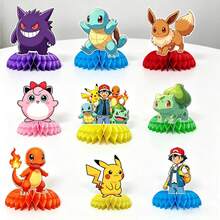 9pcs Honeycomb Desktop Decorations, Suitable For Themed Birthday Party Decor, For Kids - Multicolor - View 1