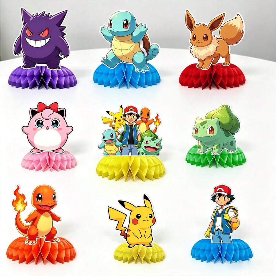 9pcs Honeycomb Desktop Decorations, Suitable For Themed Birthday Party Decor, For Kids - Multicolor - View 1