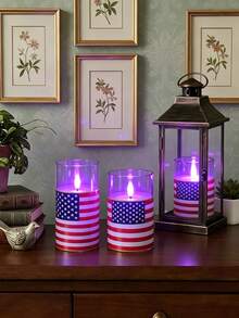 3pcs Flameless Candle Lights With Remote Control/Timer, Battery Operated Candles, Warm Light Candles For Tabletop Centerpiece Decor, Suitable For 4th Of July, Holiday Atmosphere Decoration - Purple Light - View 4