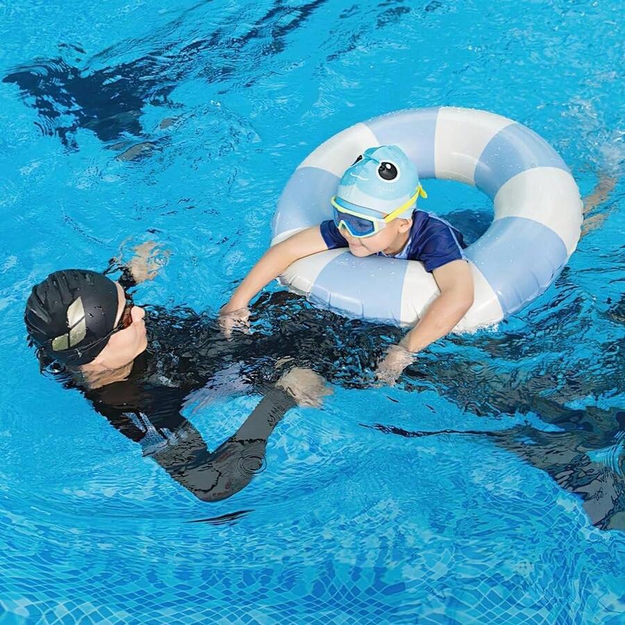 5-10 Years Old Children Swimming Ring Float, Simple Striped Inflatable Tube, Swimming Ring, Beach Party Water Toy - Blue - View 1