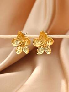 1Pair Elegant Stainless Steel Bloom Flower Earrings For Women Gold Color New Style Flower Earring Jewelry Wedding Her Gift Punk - Gold - View 10