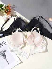 2 PCS Sweet Lace Teen Bra, Thin Straps With Bow, Soft Snug Fit For Teen Girls 13-16 - Multicolor - View 3