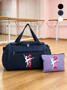 Dance Print Fitness Travel Bag Set, Ballet Fitness Bag With Shoulder Strap, Portable Makeup Bag, Large Capacity Sports Travel Bag, Fashionable Weekend Travel Bag, Suitable For Dance Classes, Fitness, Travel, Gymnastics And Practice, Ideal Gift For Dance Students, Women, Friends, Lovers, Unique Birthday Gift, Holiday Gift, Party Gift, Vacation Gift And Back To School Gift - Multicolor - View 3