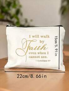 Religious Christian Gift Makeup Bag, "I Will Walk By Faith" Inspirational Quote Canvas Pouch, Christian Gifts For Women, Mother's Day/Christmas/Birthday Gift, Travel Toiletry Organizer,Back To School - Multicolor - View 6