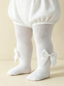 1pc Baby Girls' Basic Bottoms With Bowknot, Suitable For Outdoor Activities, All Seasons - White - View 2